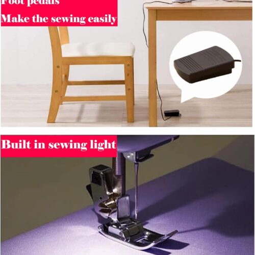 Sewing Machine for Beginners, Electric Mini Portable, 14 Built-in Stitches with Reverse Sewing, 2 Speeds Double Thread with Foot Pedal, Storage Bag, Cotton Fabric and Threads (White)