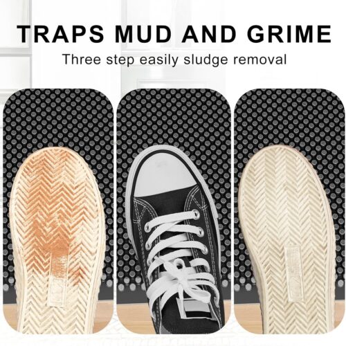 Outdoor Door Mat, 30'' x 17'' Silicone Scraper, Non-Slip Washable Weatherproof Entrance Mat, Low-Profile Shoe Cleaner for Indoor or Outdoor Use, Black