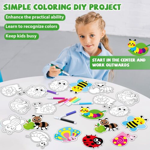 30 Sets Spring Bug Arts Crafts Coloring Magnets Kits for Fridge Kids Color Your Own Insect Bee Butterfly Ladybug DIY Magnetic Crafts for Spring Summer Party Decorations Classroom Home Activities Games