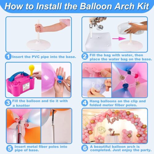 Balloon Arch Kit and Balloon Pump, 10FT Width 9FT Height Adjustable Balloon Arch Stand with NEW DESIGNED 2 Balloon Stands Water Fillable Bases for Wedding Anniversary Birthday Party Baby Shower