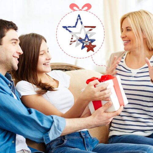 4th of July Decorations Stars Set of 4, Red White Blue Decor, Patriotic Memorial Day Star Tiered Tray Decor, Labor Day Fourth of July Decoration for Home Office Table Shelf (Retro Flag)
