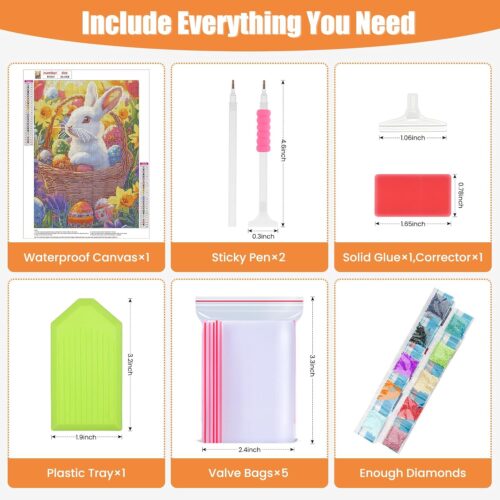 Diamond Painting Kits for Adults,Easter Full Drill Diamond Art Diamond Dots Paintings for Beginners,Rabbit Eggs Round 5D DIY Arts and Crafts for Home Wall Decor 12x16inch