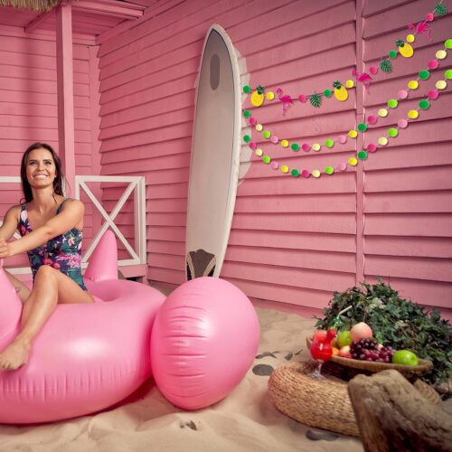 Summer Party Decoration Hawaii Pom Pom Ball Garland Tropical Flamingo Pineapple Party Banner Set Aloha Banner for Birthday Wedding Photo Backdrop Hawaiian Party(Bright Colors, 6 Pcs)