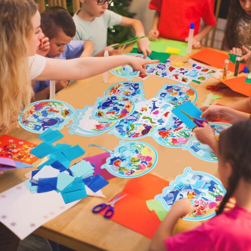 24 Pcs Summer Craft Kits Under The Sea Scene Suncatcher Kit Make a Ocean Animal Suncatcher Craft Ornament Under The Sea Scene Shark Tropical Fish Ocean Animal Set for Classroom Party Supplies