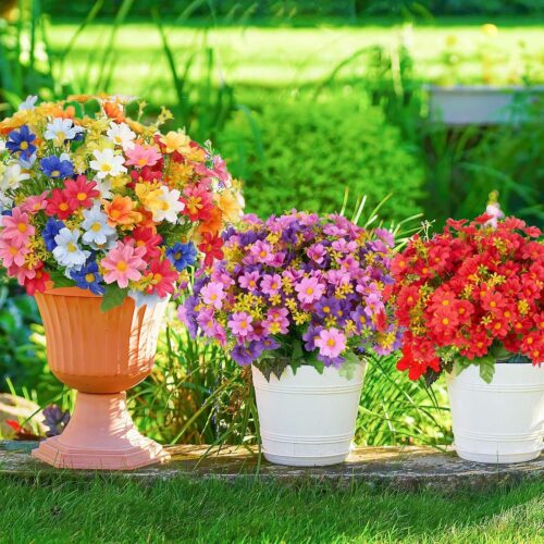 6 Bundles Artificial Fake Flowers for Outdoor,No Fade Fake Plastic Flowers Faux Plants Plastic Greenery Shrubs Artificial Plants Fake Flowers Planter Home Cemetery Decor(Mix Color)