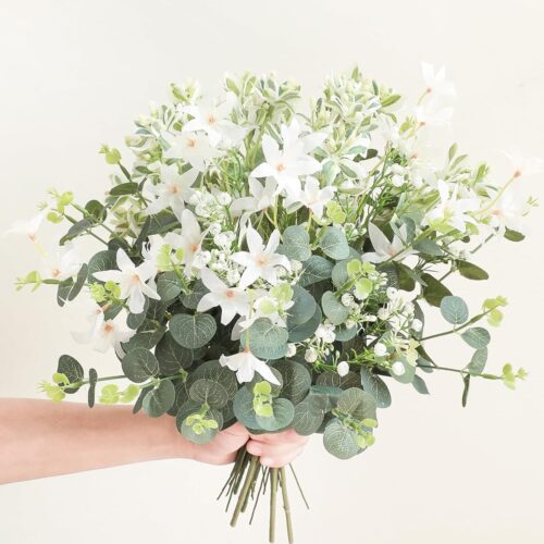 Artificial Greenery Stems Box Set, 25pcs with 4 Kinds of Faux Greenery Flowers Picks for DIY Bridal Bouquets Wedding Floral Arrangement Table Centerpieces, Tender Green & Sage Green