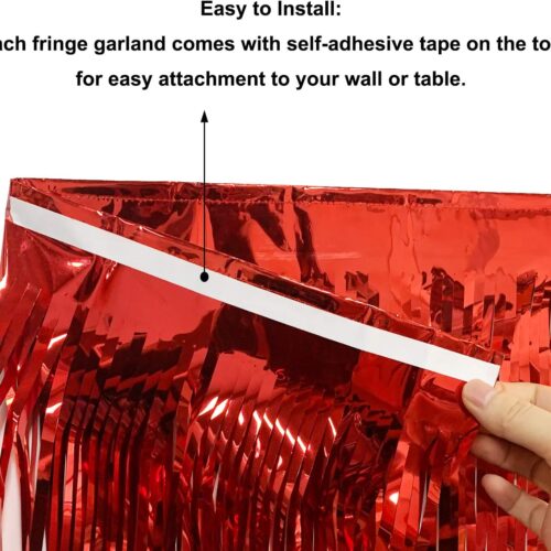 10 Feet by 15 Inch Red Foil Fringe Garland, Shiny Metallic Tinsel Banner Ideal for Parade Floats, Bridal Shower, Bachelorette, Wedding, Birthday, Christmas - Wall Ceiling Hanging Fringe Drapes