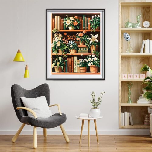 Plants Paint by Number for Adults-Paint by Numbers Kit for Adults, Bookshelf Painting by Numbers for Gift Home Wall Decor (Plants, 16x20 inch)