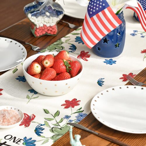Artoid Mode Cross Star Floral Patriotic 4th of July Table Runner, Memorial Day Kitchen Dining Table Decoration for Home Party Decor 13x72 Inch