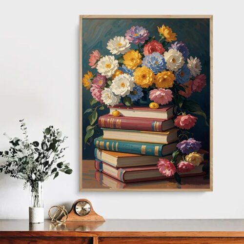 Diamond Art Kits for Adults - 12x16 Inch 5D Full Drill Book Diamond Art,Vintage Book Flowers DIY Diamond Painting Craft Kit,Book Gem Art Crafts for Reading Room Decor and Gift