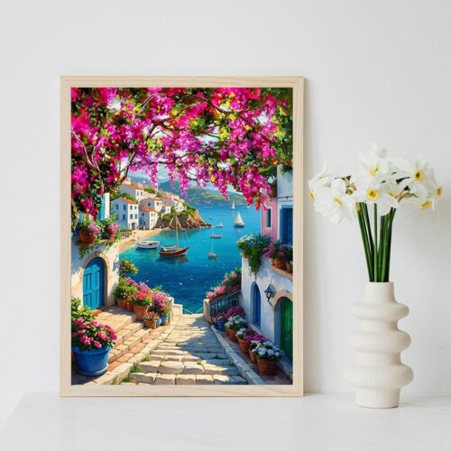 DIY Scenery Paint by Numbers Kit for Adults,Unframed Landscape Paint by Number Kits on Canvas with Brushes,Flowers and Sea Oil Painting Kits for Home Wall Decor 16X20 Inch.