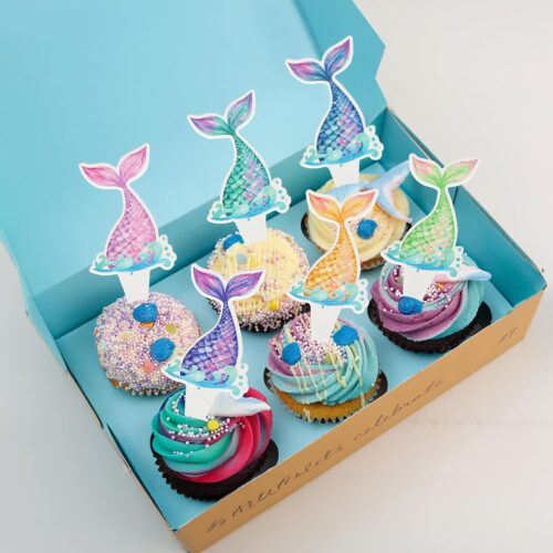 36pc Mermaid Tail Cupcake Toppers: Mini Under the Sea Mermaid Tail Cake Topper Decoration & Cupcake Picks for Birthday Parties & Baby Showers