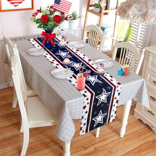 4th of July Table Runner, Stars Patriotic Memorial Day Table Runner Independence Day Kitchen Dining Table Decoration for Outdoor Indoor Home Party Decor 13 x 72 Inch