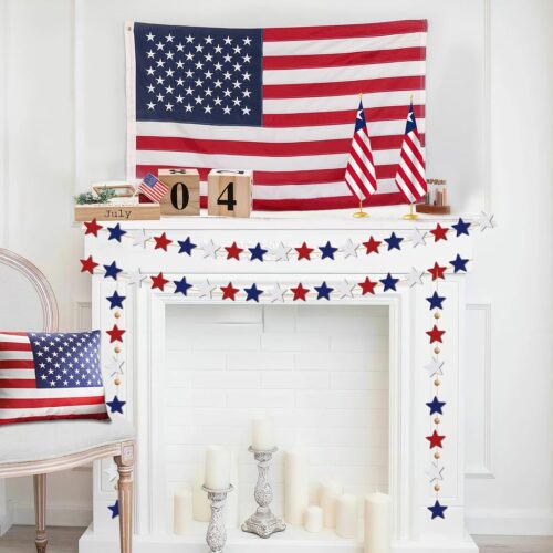300pcs 4th of July Stars Beads Patriotic Red White and Blue Wooden Beads Decorations for Crafts Independence Day Labor Day Memorial Day Party Tabletop Decor Accessories