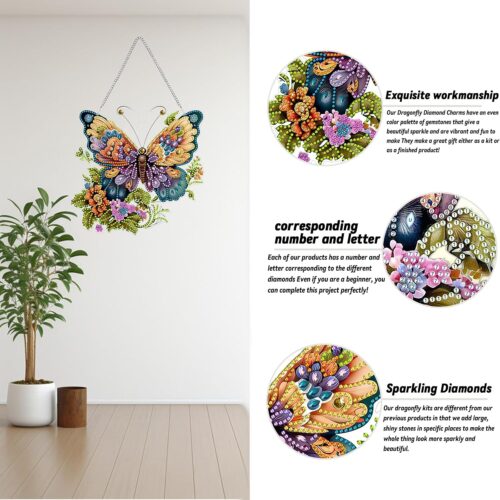 Diamond Art Kits for Adults Butterfly Diamond Art DIY Hanging Painting Kit with Premium Drill Pens Suitable for Windows Suncatcher Boxed