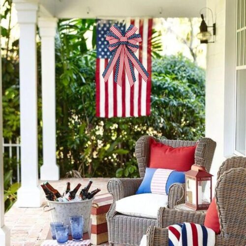 2 PCS Large Patriotic Wreath Bows, Patriotic Star and Stripe America Flag Bow for Memorial Day American Flag Wreath Bow for Front Door Indoor Outdoor Labor Day Holiday Party Home Decoration 20 * 12"