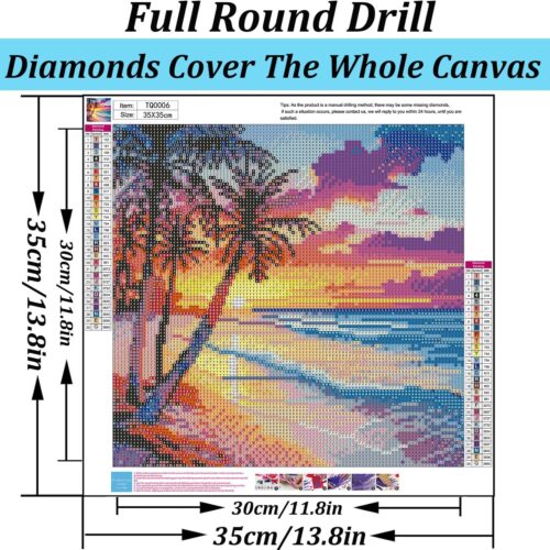 Coconut Tree Beach Diamond Art Kits for Adults, 5D Landscape Diamond Painting Kits for Adults Beginners, DIY Full Round Drill Diamond Dot Painting Gem Art Kits for Adult,Home Wall Decor 13.8x13.8 Inch