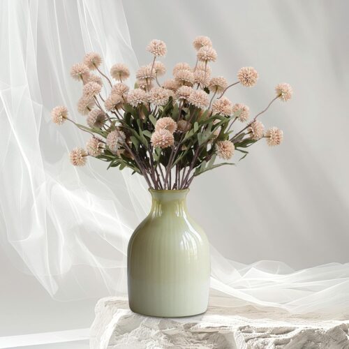 10pcs Faux Silk Pompon Mum Artificial Flowers, Bulk Fake Small Chrysanthemums with Stems for DIY Bouquet Centerpieces Wedding Fillers Arrangements Shower Decorations, Beige