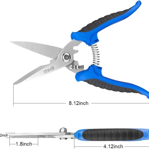 Multipurpose Heavy Duty Scissors, High Carbon Stainless Steel Shears with Fine Serrated Blades Easy to Cut Cable Notches,Non-Slip Comfort Handle, Cuts Wire, Carton,for Household Pruning, Office