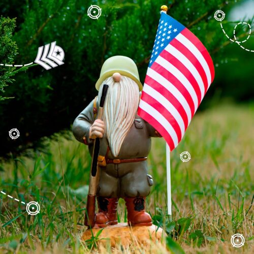 Military Garden Gnome with Guns Outdoor 11", US Army Gnomes Garden Decorations, Garden Statues Outdoor Clearance, Patriotic Gnome, Army Gnome