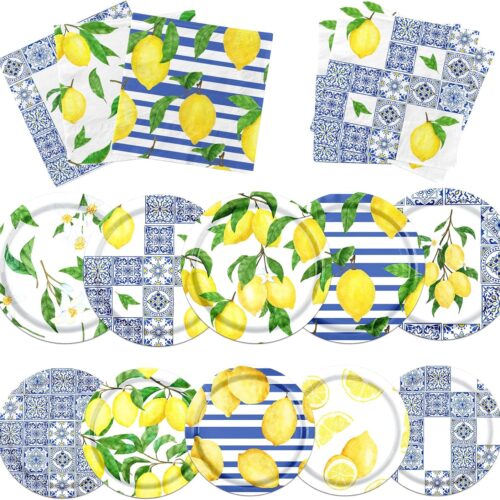 Capri Lemon Party Decorations - Blue Tiles Tableware for Summer Fruit Birthday Parties