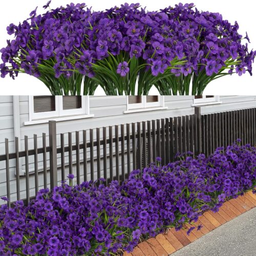 21 Bundles Artificial Outdoor UV Resistant Flowers No Fade Fake Outside Flowers Plastic Greenery Faux Shrubs Garden Porch Window Box Home Decoration(Purple)