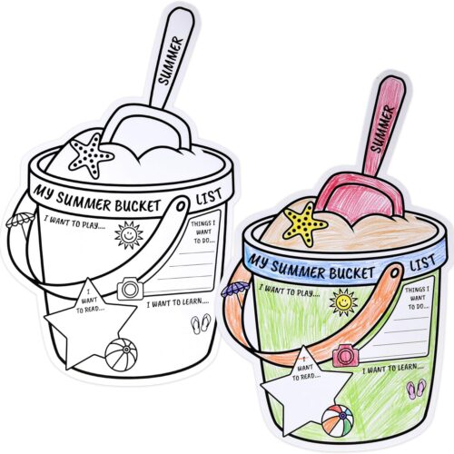50 Pcs My Summer Bucket List Activity Poster for Kids Color Your Own Vacation Break Ideas Checklist Coloring Sign Student End of School Year Gift Camp