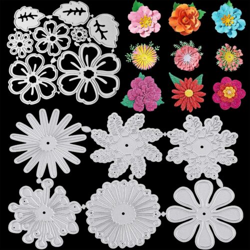 2 Sets Flower Metal Cutting Dies Flower Leaves Embossing Stencil 14 Styles 3D Die Cuts Stencil for DIY Crafts Scrapbook Album Paper Card, 14 Pieces in Total (Fresh Styles)
