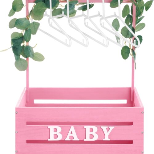 Large Wooden Baby Shower Crate Closet with Handle and Garland, 17.7inch Baby Shower Basket for Newborn Girl Boys Gifts Pregnancy New Parent(Pink)
