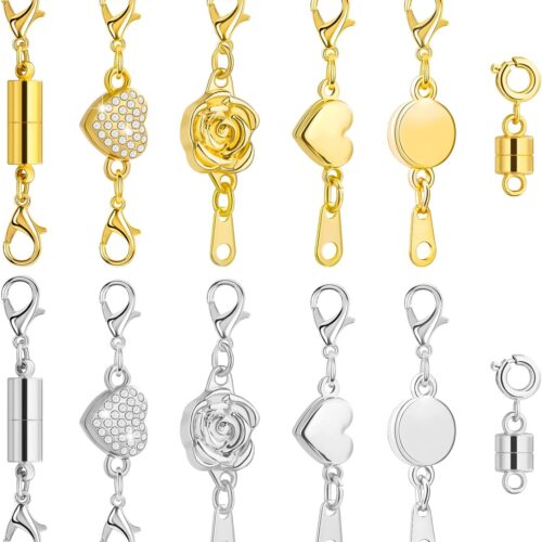 2Pcs Magnetic Necklace Clasps and Closures, Locking Magnetic Jewelry Clasps, Magnetic Necklace Extender, Necklace Clasp Helper for Necklaces, Bracelets and Jewelry