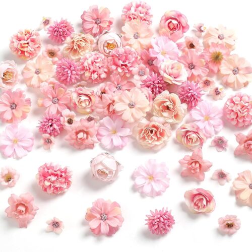 Faux Flower Heads Mini Pink Artificial Flower Heads Fake Peony Daisy Rose Flowers Multicolor Small Silk Daisy Flower Heads for Craft Garland Wedding Party DIY Home Decoration,2-4 cm