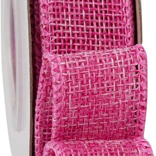 Pink Wired Burlap Ribbon 1 Inch, Ribbon with Wire Edge for Gift Wrapping, Easter Mother's Day Decoration Bow & Wreath, 10 Yards/Roll.