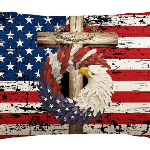 4th of July Patriotic Stars Eagle Wreath Throw Pillow Cover, 12 x 20 Inch Memorial Day Independence Day Stripes America Flag Decor Cushion Case for Sofa Couch