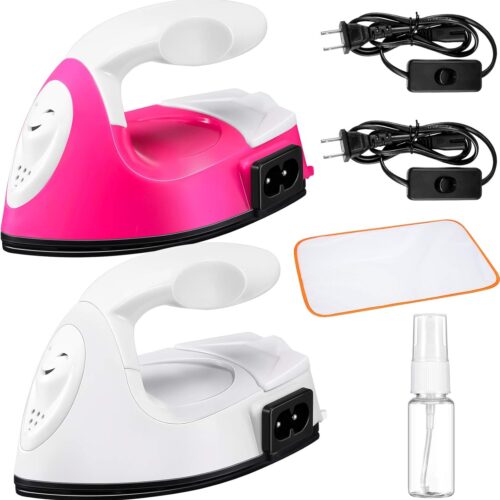 2 Pieces Mini Craft Iron Mini Heat Press Iron with Charging Base Accessories for Beads Patch Clothes T Shirts Shoes Clothes and Hats