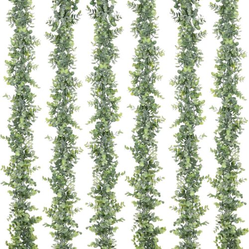 6 Pack Artificial Eucalyptus Garland, Fake Eucalyptus Greenery Garland Wedding Backdrop Arch Wall Decor, 6 Feet/Strand Fake Hanging Plant for Table Festival Party Decoration