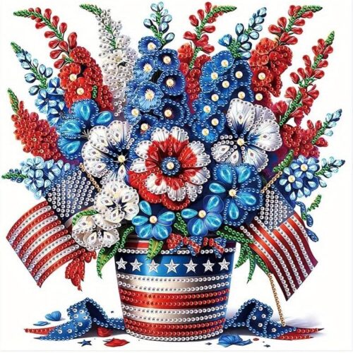 4th of July 5D Diamond Painting Kits for Adults, Patriotic Flower Diamond Art Kits for Adults Beginner, DIY Crystal Special Shape Drill Diamond Dots Gem Painting for Home Decor 11.8x11.8 Inch