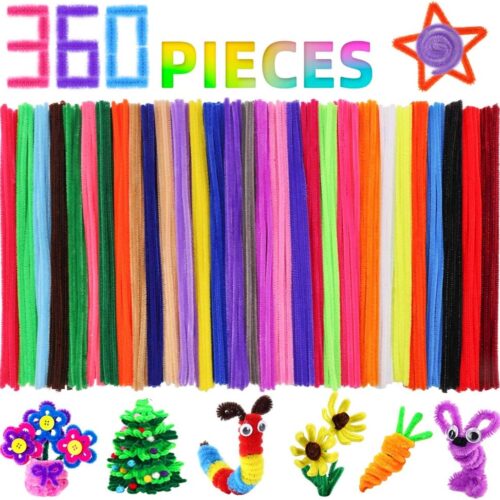 Pipe Cleaners Craft Chenille Stems, 360 Pieces 30 Assorted Colors for Crafting DIY Arts Projects Decorations, 6mm x 12inch Fuzzy Colored Chenille Stem Sticks Set Craft Supplies for Kids and Adults