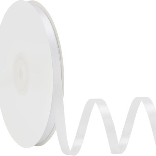 Double Face White Satin Ribbon 1/4 Inch X 50 Yards Polyester White Ribbons for Gift Wrapping Fabric Ribbon for Crafts Flower Bouquet Sewing Arts Wedding Party Decoration