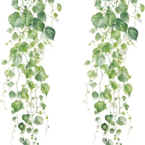 Green Plant Vine Leaves Wall Sticker Evergreen Ivy Leaves for Bedroom Decals Living Room Tropical Leaves Wall Stickers Decor Bedroom Hanging Vine Wall Decals 22x28.7 Inch