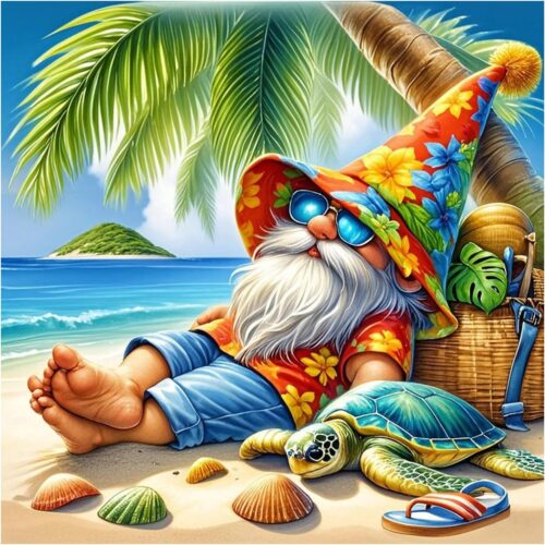 Gnome Diamond Painting Kit for Adults, 5D Beach Gnome Diamond Art Beginners - DIY Full Diamond Dot Gem Art Paintings, Suitable Gifts, and Home Decoration Crafts, 12x12Inch
