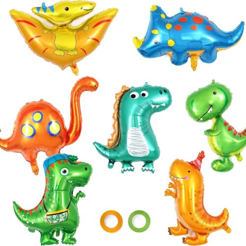 Dinosaur Balloons - 7 Pcs Baby Dinosaur Foil, Giant Dino Animal for Birthday Party Decorations, Baby Shower, and Gender Reveal