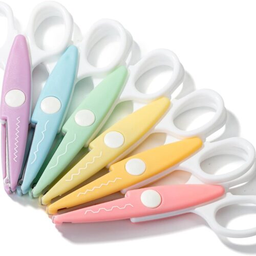 Craft Scissors - Decorative Edge, 6 Pack, White & Pastel Color, Zig Zag & Pattern Scissors for Crafting & Scrapbooking