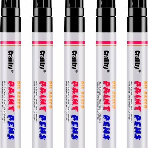 Black Paint Markers, 5 Pack Oil-Based Waterproof Quick Dry Permanent Paint Pen Set for Rocks Painting, Wood, Fabric, Plastic, Canvas, Glass, Mugs, Metal, Tire, Stone, DIY Craft