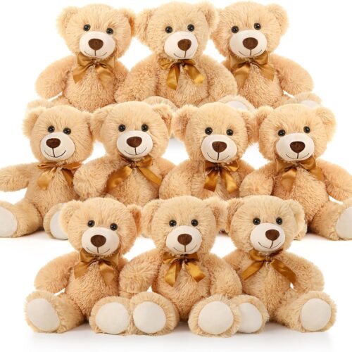 Bulk Teddy Bear Baby Shower, 10 Packs Small Teddy Bear Stuffed Animals in Bulk,13.5" Small Stuffed Bears Plush for Wedding,Birthday,Christmas, Party Decorations
