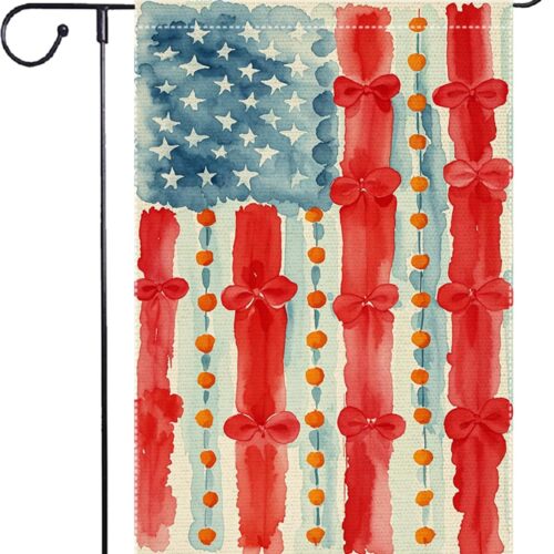 Independence Day Garden Flag 4th of July Floral Garden Flag Memorial Day Garden Flags 12x18 inch Vertical Double Sided Small Burlap Outside Yard Lawn Decorations