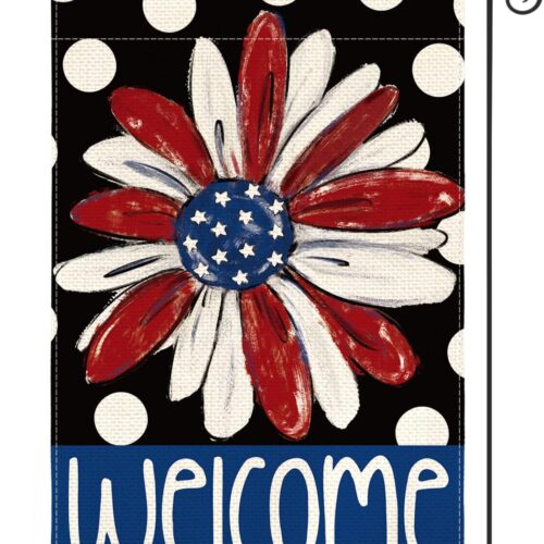 Patriotic 4th of July Garden Flag 12x18 Inch Double Sided Outside, Floral Welcome Daisy Polka Dots Yard Outdoor Decoration