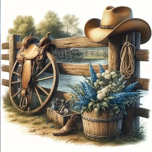 Boot Diamond Painting Kits for Adults Farm,5D Flowers Diamond Art Kits for Beginners,DIY Full Drill Cowboy Hat Diamond Gem Art with Painting Kits for Home Wall Decor 12 x 12 Inch