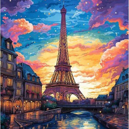 Paint by Numbers Kit for Adults Beginner, Eiffel Tower Adult Paint by Number Kits on Canvas Without Frame, DIY Acrylic Paris Cityscape Paint by Numbers for Home Wall Decor Gift 16x 20 Inch