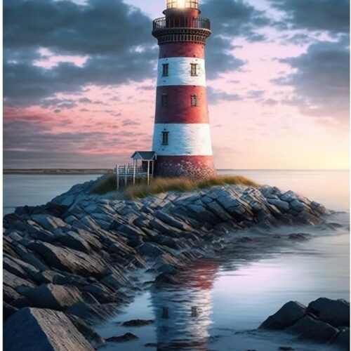 Diamond Painting Kits for Adults, Beach and Lighthouse 5D Diamond Art Kits for Beginner DIY Full Drill Diamond Dots Crystal Craft Kits for Home Wall Decor Gifts 11.8x15.7 inch
