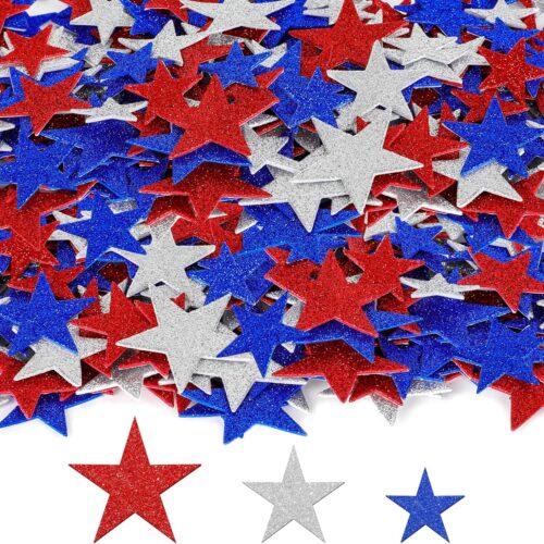 300 PCS 4th of July Star Stickers, Red Silver and Blue Glitter Stickers, Patriotic Self Adhesive Foam Stickers for Fourth of July Parade Party Accessories Decor Memorial Day Arts Craft Supplies